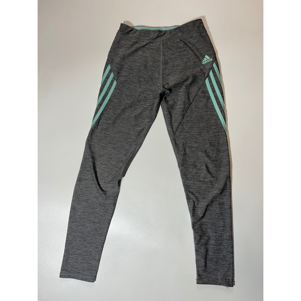 Adidas Leggings Girls Large 14 Gray Excellent Climalite 3-Stripe Active Tights